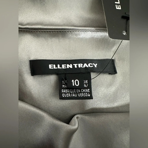 SoldEllen Tracy Silk Silver Asymmetrical Cowl Neck Blouse size 10 - Picture 7 of 13